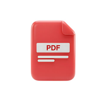 PDF file format icon. 3D red document symbol with white text label. Digital document management asset