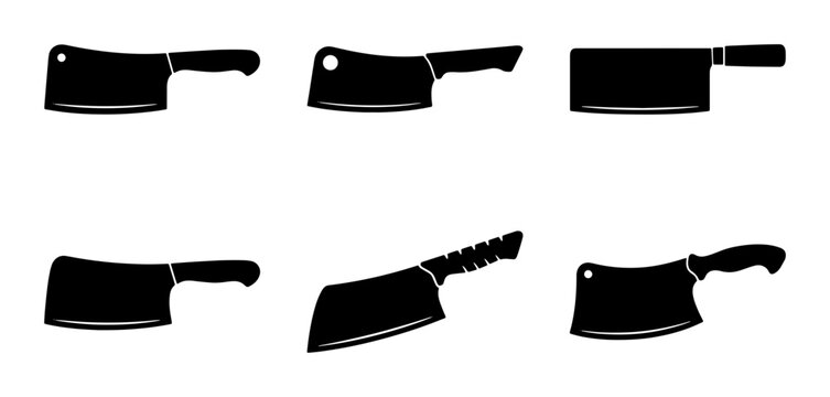 Black meat cleaver silhouettes on white background, cooking