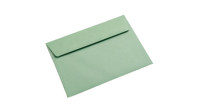 Closed blank minimalist green paper envelope isolated on transparent background.
