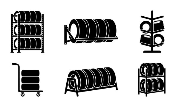 Collection of tire storage and transport icons