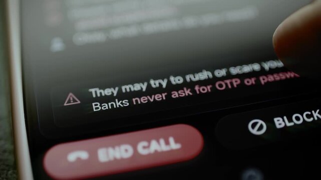 Security warning advises ending or blocking scam call
