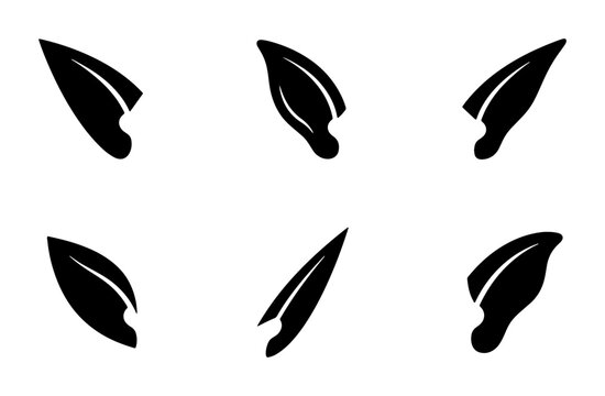 Six pointy elf ears silhouettes on a white background