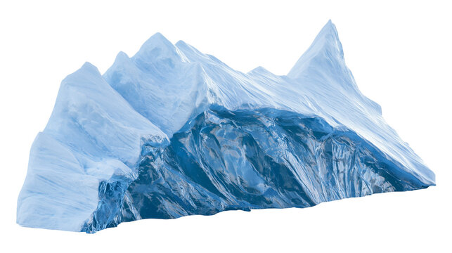 Jagged blue and white icebergs with sharp peaks, isolated on transparent background