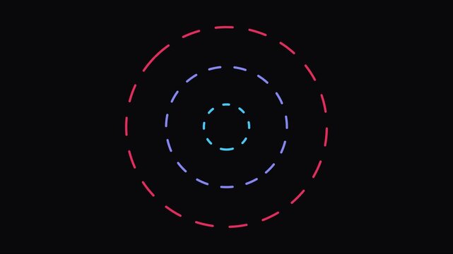 Minimalist concentric dashed circles loading animation loop on 4k black background