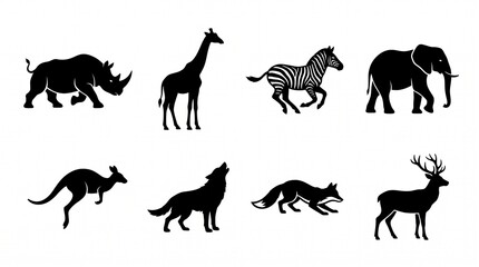 Fototapeta premium Wildlife Animals Silhouette Collection – Black and White Vector Set