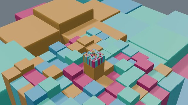 Color cubes boxes fractal shapes bg able to loop endless 4k