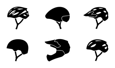 Fototapeta premium Black bicycle helmets icons, set of different designs, graphic element