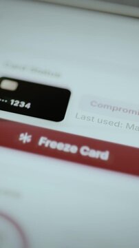 Freeze action secures compromised card in portrait dashboard