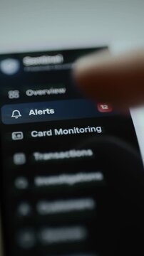 Security sidebar highlights card monitoring beside 12 alerts