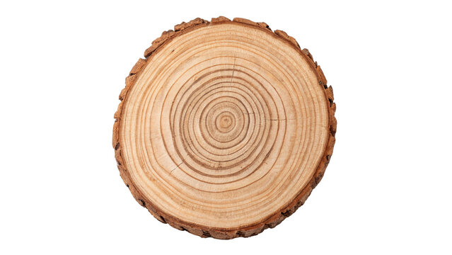 Cross section cut of circular tree trunk log isolated on transparent background.