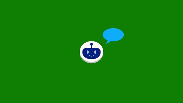 The robot gently appears or subtly moves, and a speech bubble with "Hi".Virtual assistant, AI and speech recognition isometric icon. Robot or chat bot avatar engaging in a welcoming interaction.