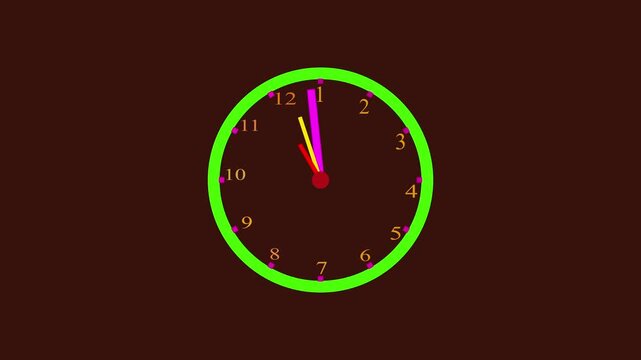 Abstract clock spinning, watch animation on  transparent background movement and real time indicator action.  Clock icon flat style 24 hours day fast speed rotation 4k ... 