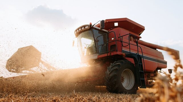 The Combine Harvester at Work in a Golden Harvest Field