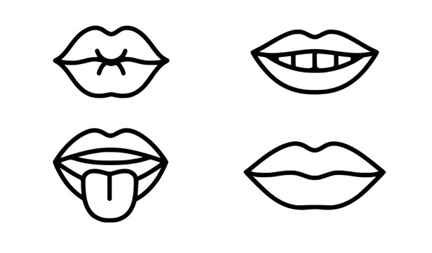 Set of female lips and mouth expressions line icons
