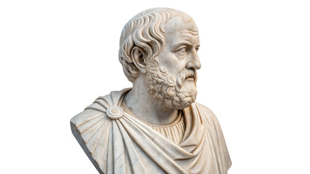 Ancient Greek philosopher Socrates marble bust statue isolated on transparent background.