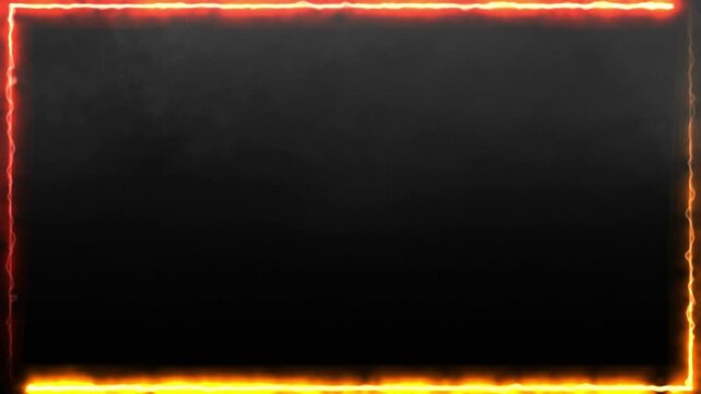 Rectangular glowing frame featuring bright orange burning fiery border lines on dark textured backdrop.
