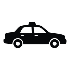 Obraz premium Black and white taxi car vector icon, simple graphic illustration of a transportation vehicle.