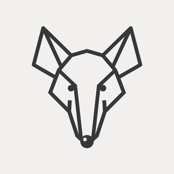 Minimalist geometric fox head illustration in black with shapes stylized appearance geometric shape