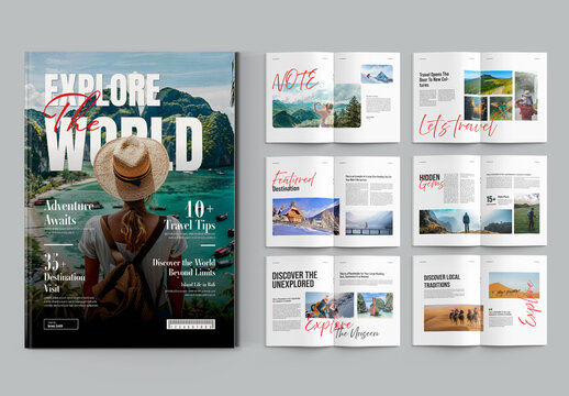 Modern Travel Magazine Design with Adventure and Destination Layout