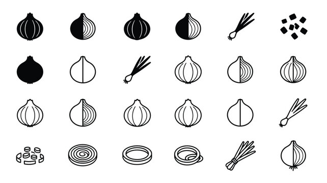 Collection of onion and scallion silhouettes in a linear style