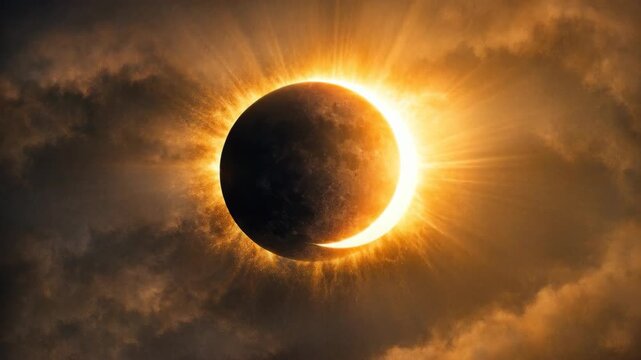 Dramatic Solar Eclipse with Glowing Corona and Sun Rays