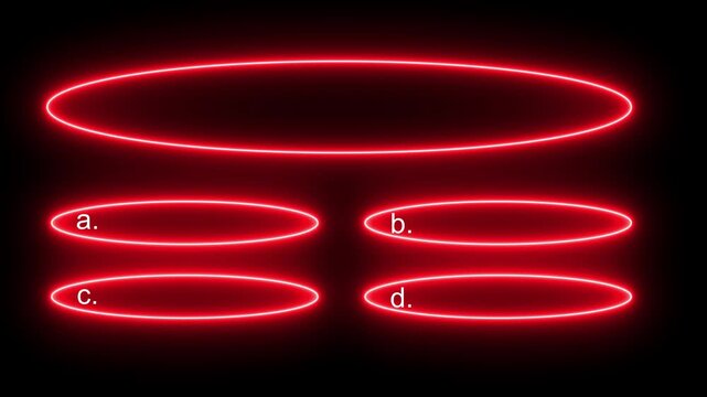 Quiz Neon Line Animation with option selection on black background. Quiz neon line animation template rectangle icon. alpha channel