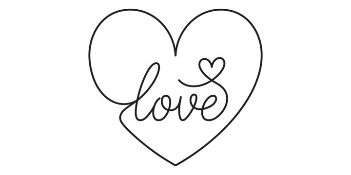 Heart outline with love text isolated on white background