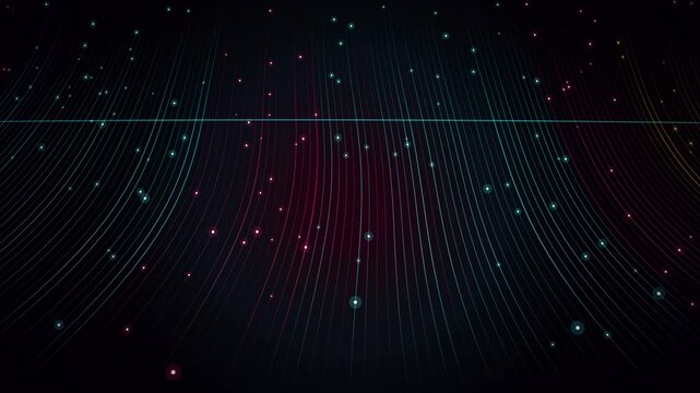 Futuristic digital data scan with glowing particle waves and horizontal neon line scanner background