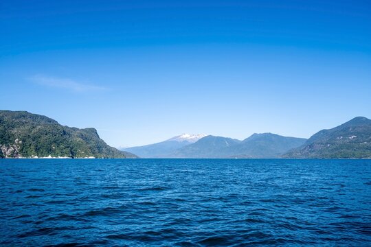 Yates volcano, Reloncav&iacute; fjord, fjord landscape with mountains, fjord crossing at Carretera Austral Los Lagos, Patagonia Verde, Chile