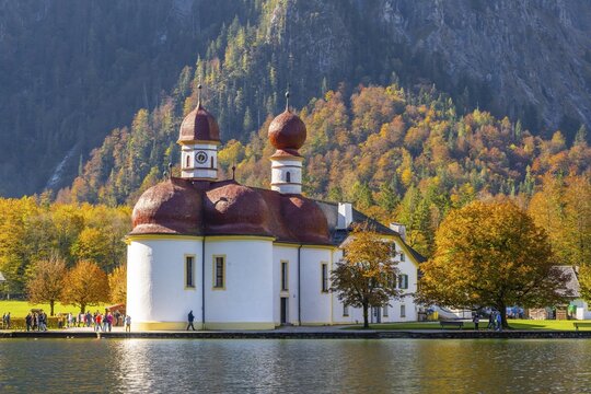 Pilgrimage church St. Bartholom&auml; am K&ouml;nigssee, national park Berchtesgaden, Berchtesgadener Land, Upper Bavaria, Bavaria, Germany
