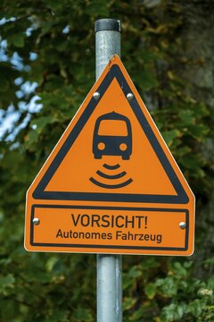 Caution autonomous vehicle, sign, Keitum, Sylt, North Frisia, Schleswig-Holstein, Germany