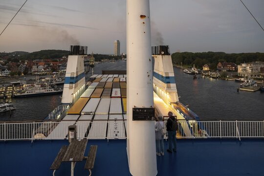 Finland ferry arrives in Travem&uuml;nde harbour, Baltic Sea spa Travem&uuml;nde, Bay of L&uuml;beck, L&uuml;beck, Schleswig-Holstein, Germany