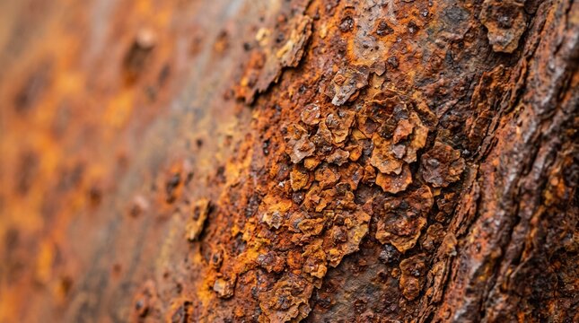 Rusted metal surface displays detailed corrosion and rough texture.