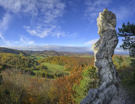 Arnstein needle and autumnal beech forest, Alland, Lower Austria, Austria