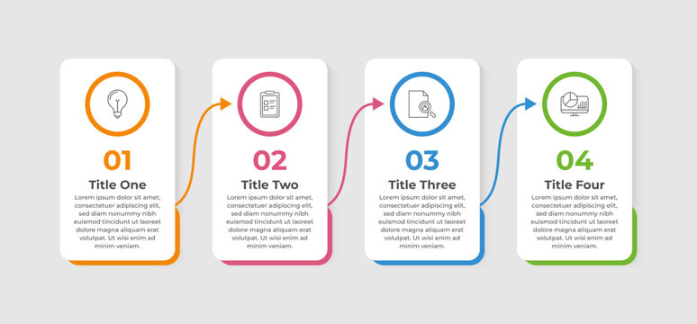 Modern 4-step arrow business process infographic template with numbers and icons