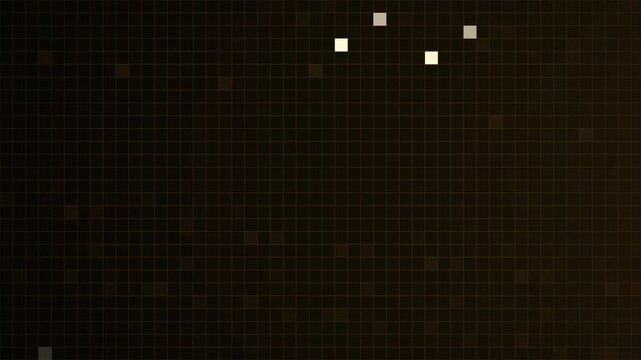 Abstract geometric layout presenting warm yellow illuminated squares gleaming over a dark grid pattern.