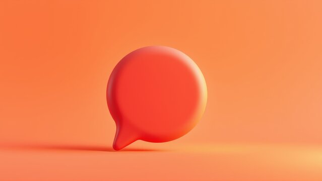 Rounded orange speech bubble sits on warm surface. Minimalist design, soft lighting creates subtle shadows. Simple, modern aesthetic.