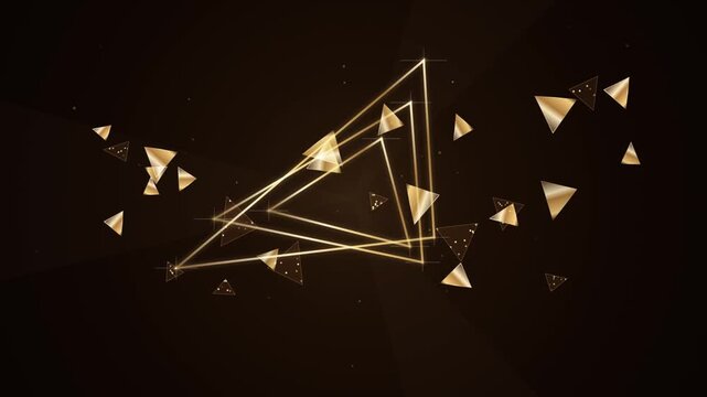 Golden Geometric Triangle Motion Background Featuring Elegant Floating Shapes In A Dark Environment