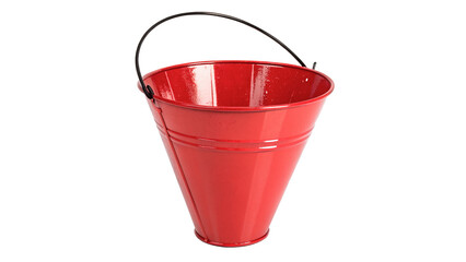 Small empty red metallic metal bucket pail isolated on transparent background. © RobynRees