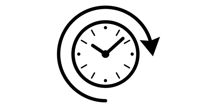 Black clock icon with circular arrow representing history or past time.