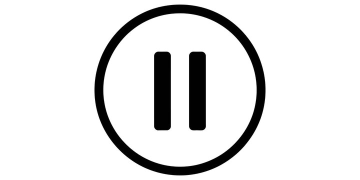Black pause button icon in circle vector graphic element for media player.