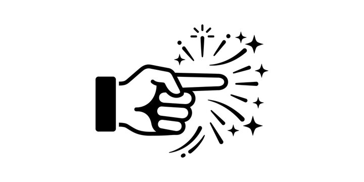 Hand pointing gesture with sparkles in black color for digital navigation.