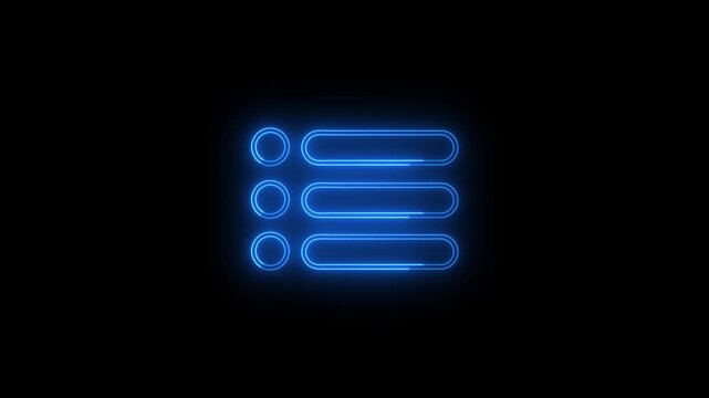 Glowing neon line Restaurant Cafe menu icon. Glowing neon rectangle and circle frame repeating animation. Neon menu button icon animation.