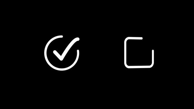Check mark inside circle with rectangle animation loading symbol or progress indicator on dark green background.
