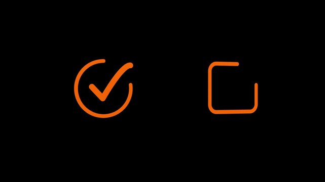 Check mark inside circle with rectangle animation loading symbol or progress indicator on dark green background.