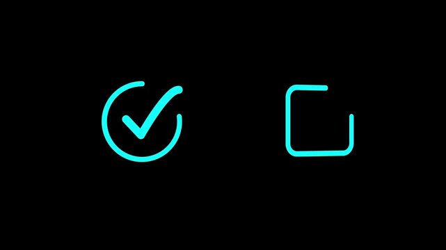 Check mark inside circle with rectangle animation loading symbol or progress indicator on dark green background.