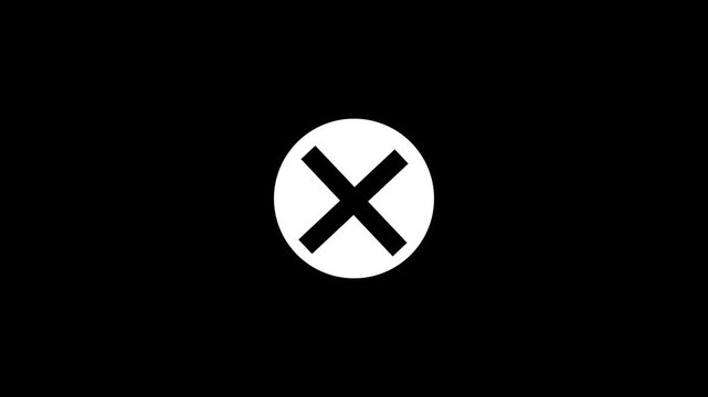Black wrong mark icon with white circle appearing on a black background. Loop cross wrong check mark, X cross Mark, Close cancel error symbol button indicating failed process or cancellation