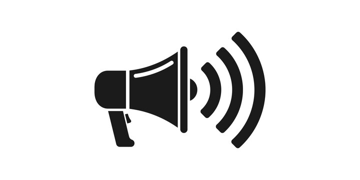 Megaphone sound wave black icon vector graphic for advertising campaign.