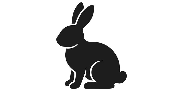 Black rabbit silhouette illustration isolated against grey chequerboard.