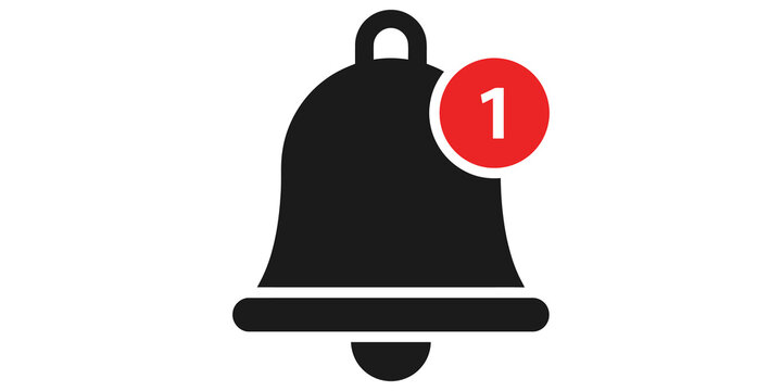 Black notification bell icon with red number one alert badge bubble.